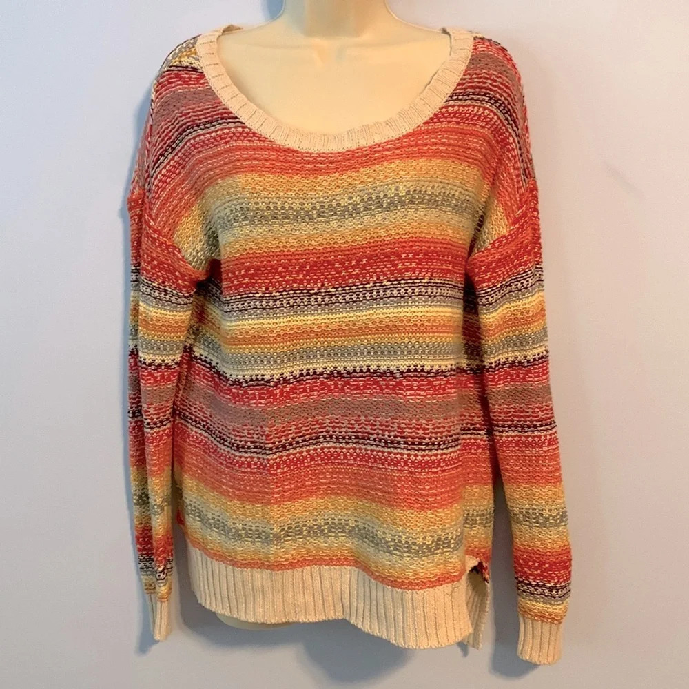 American eagle size small wide neck southwest sunset knit sweater cream trim